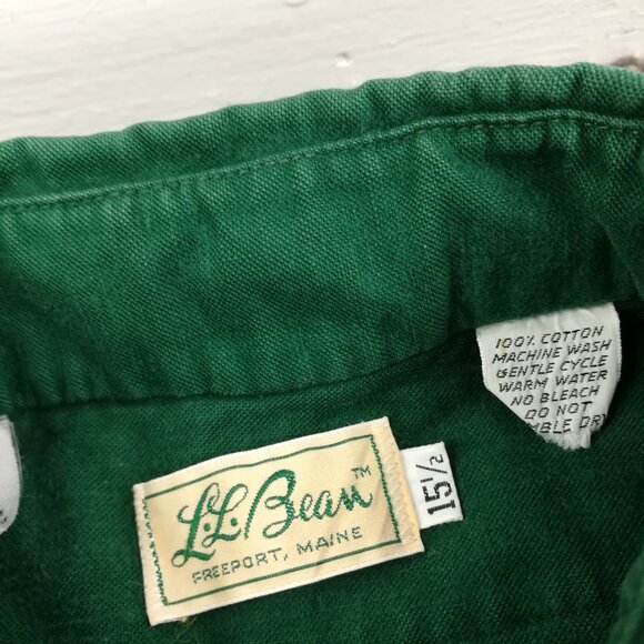 Vintage 70s LL Bean Shirt Chamois L/S Button Up Green Mens 15.5 Script Label - Picture 3 of 9
